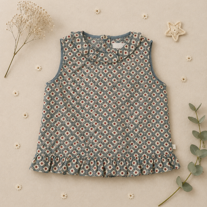 Matching Set – Bekvämt & med prästkrage-mönster – bloomers, kjol & blus