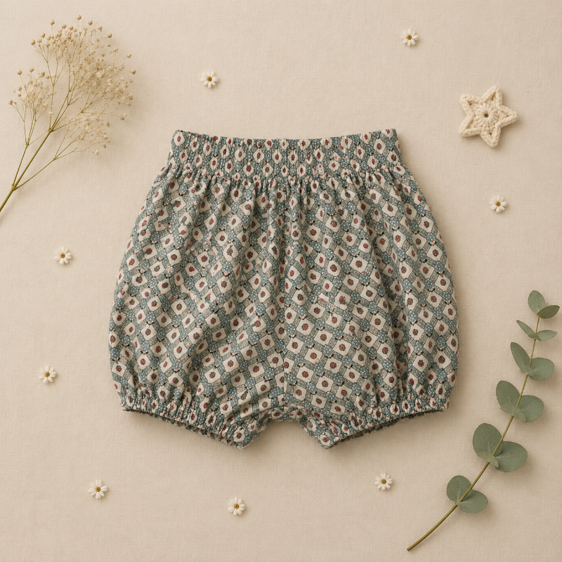 Matching Set – Bekvämt & med prästkrage-mönster – bloomers, kjol & blus
