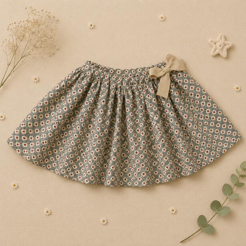 Matching Set – Bekvämt & med prästkrage-mönster – bloomers, kjol & blus