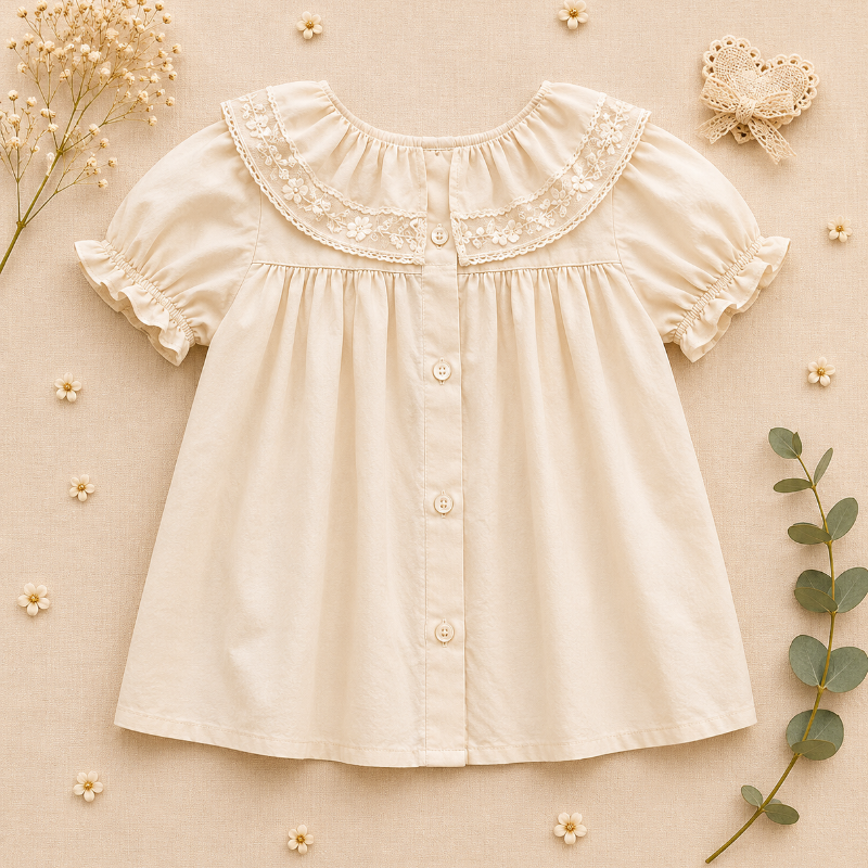 Ruffle Collar Top – Elegant och bekvämt – Top med dekorativ krage och puffärmar