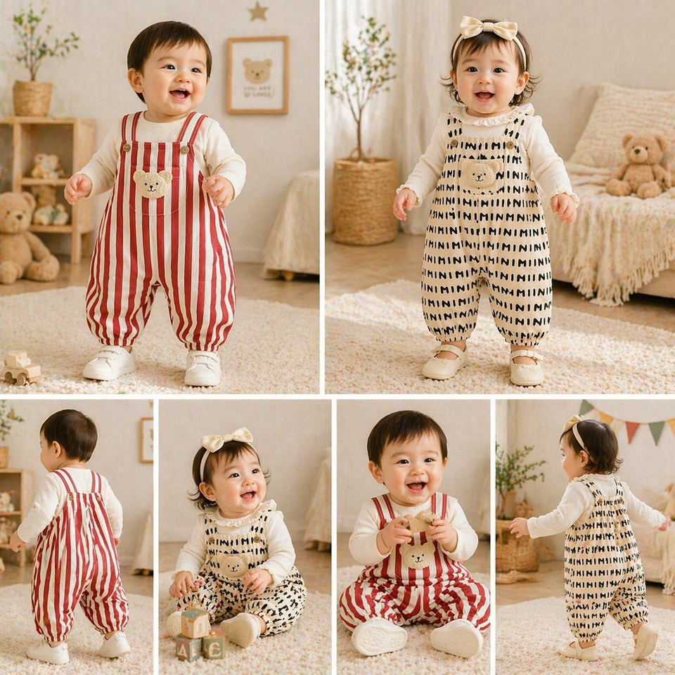 Striped Overall Romper – Mjuk & bekväm – Jumpsuit för barn