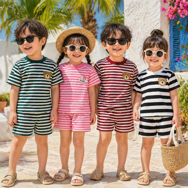 Kids Stripe Outfit – Trendigt & bekvämt – Sommaroutfit för barn