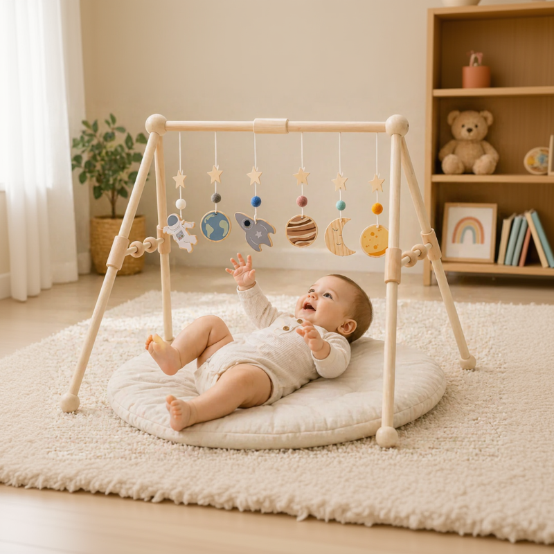 Wooden Baby Rattle Toy – Sensorisk & säker – Babygym
