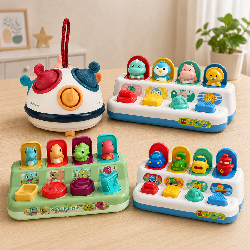 Pop Up Activity Toy – Upptäcka & lära – Sensoriska babyleksaker