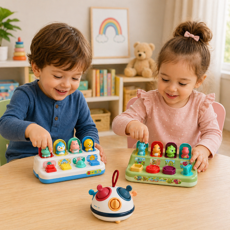Pop Up Activity Toy – Upptäcka & lära – Sensoriska babyleksaker