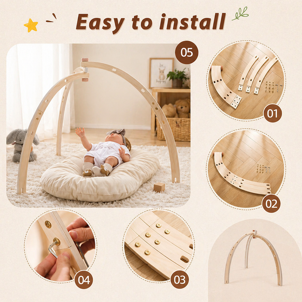Wooden Baby Rattle Toy – Sensorisk & säker – Babygym