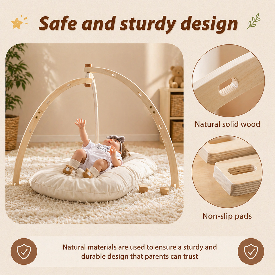 Wooden Baby Rattle Toy – Sensorisk & säker – Babygym