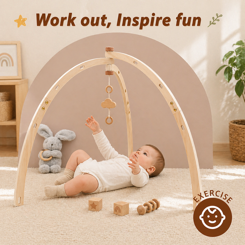 Wooden Baby Rattle Toy – Sensorisk & säker – Babygym