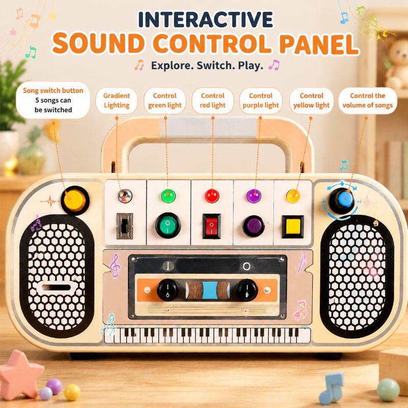 Wooden Busy Board – Motorik & interaktivitet – Aktiviteter på musikbrädet