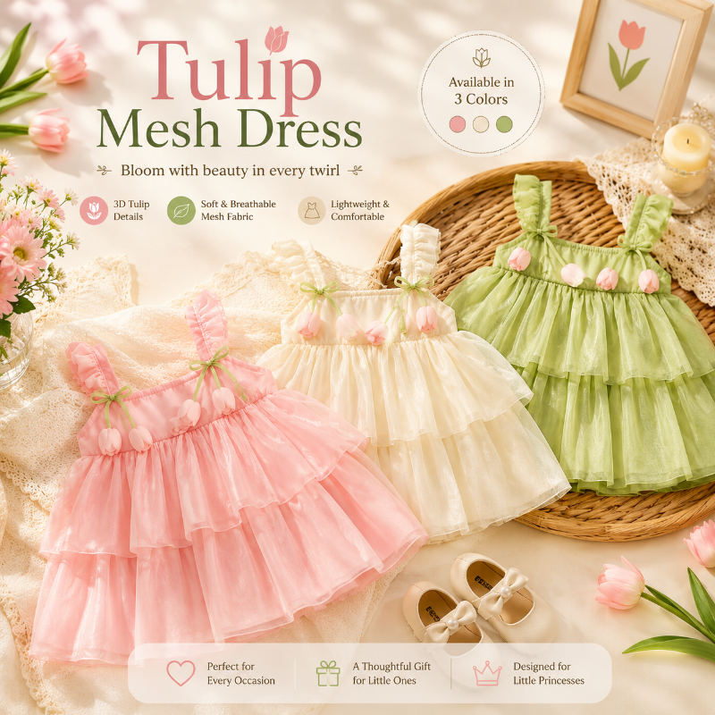 Tulip Mesh Dress – Elegant & bekvämt – Barnklänning