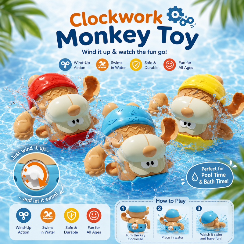 Clockwork Monkey Toy – Lek och vattenkul – Uppdragbart badleksak