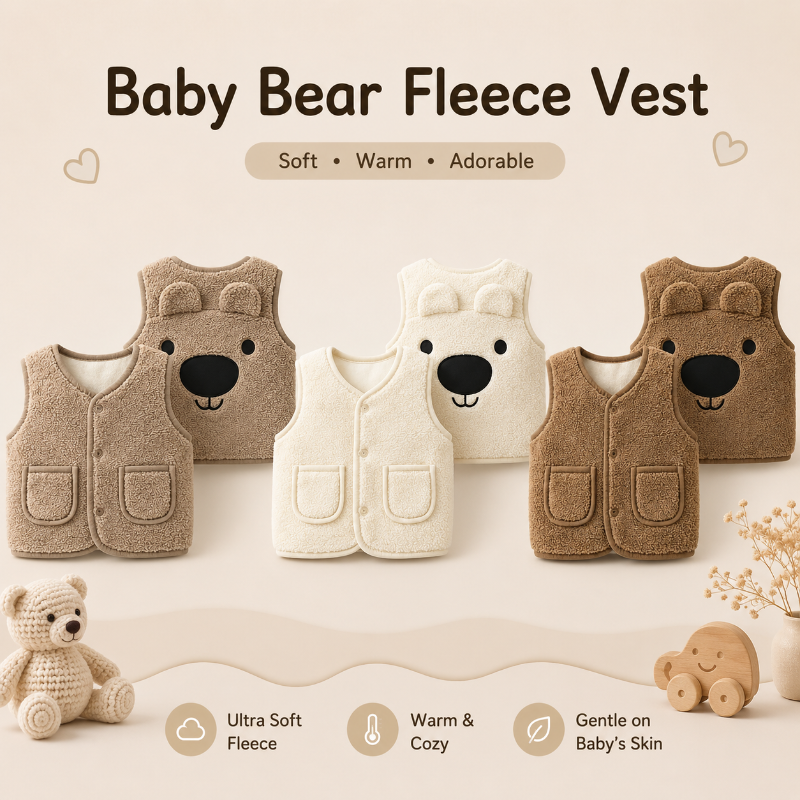 Baby Bear Fleece Vest – Varm och mjuk – Barnväst med björnmotiv