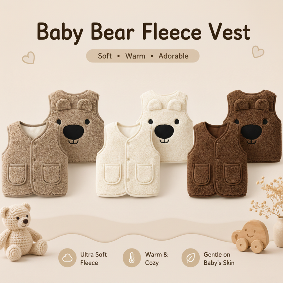 Baby Bear Fleece Vest – Varm och mjuk – Barnväst med björnmotiv
