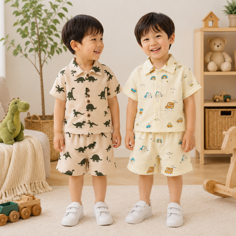 Dinosaur & Car Print Outfit – Tufft & lekfullt – Sommarklädset