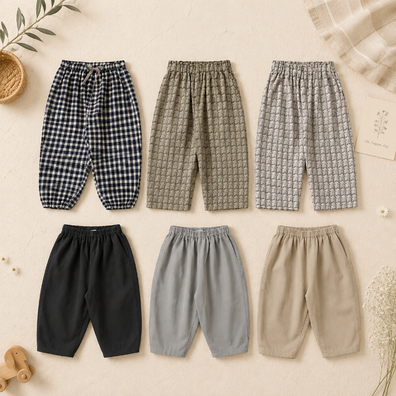 Plaid Cotton Pants – Luftiga och andningsbara – avslappnade byxor i ballong-/haremstil