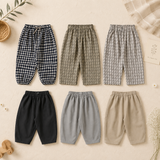 Plaid Cotton Pants – Luftiga och andningsbara – avslappnade byxor i ballong-/haremstil