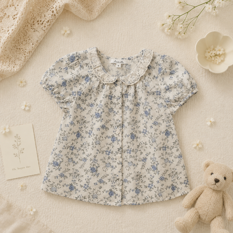Vine Print Blouse – Lätt och gulligt – Barnblus med puffärmar