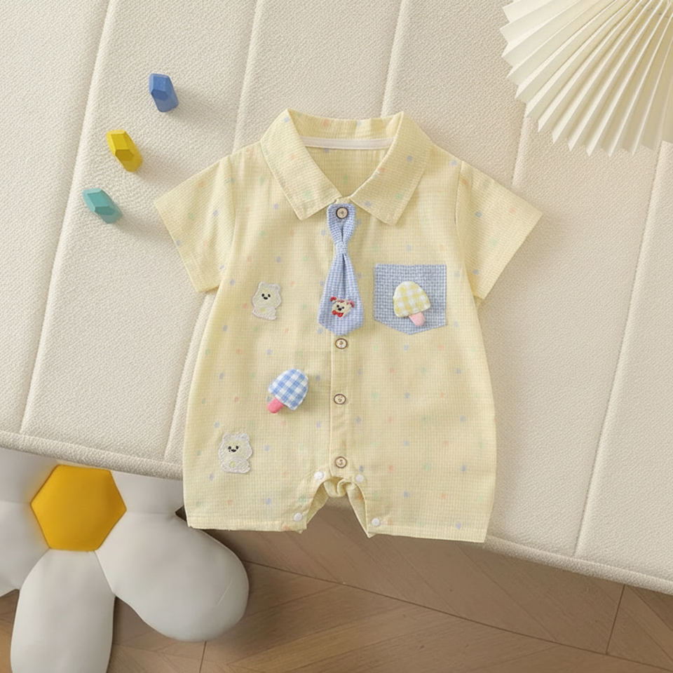 KiddoStyle – Söt & mjuk – Jumpsuit för barn med slips och patch