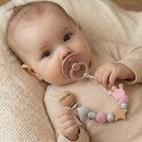 Baby Pacifier Holder – Med namn – Personliga trä- och silikonpärlor