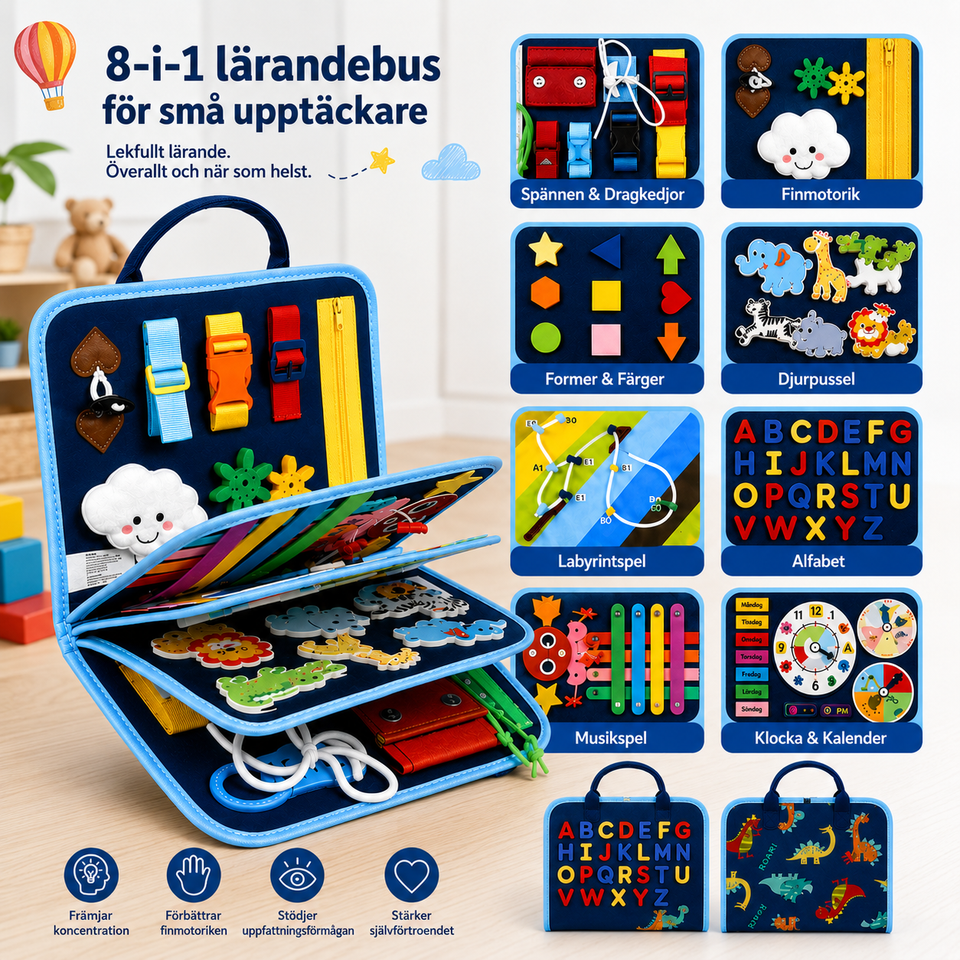 7-in-1 Busy Board – Motorik & inlärning – Aktivitetstavla