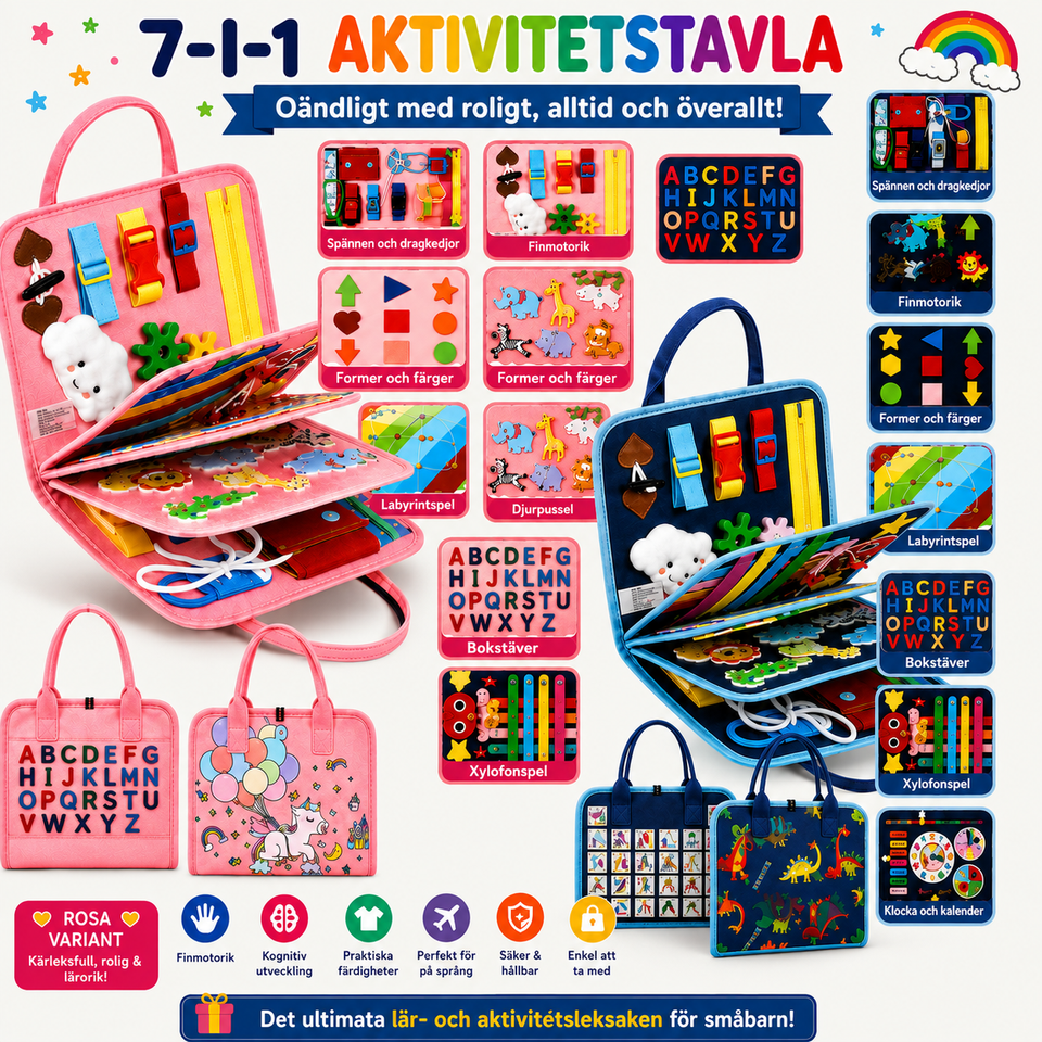 7-in-1 Busy Board – Motorik & inlärning – Aktivitetstavla