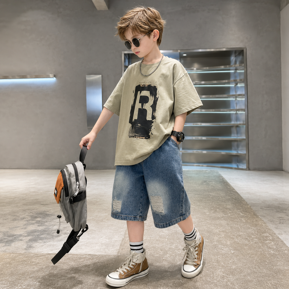 CoolBoys – Coolt & bekvämt – Outfit för pojkar med t-shirt och jeansshorts