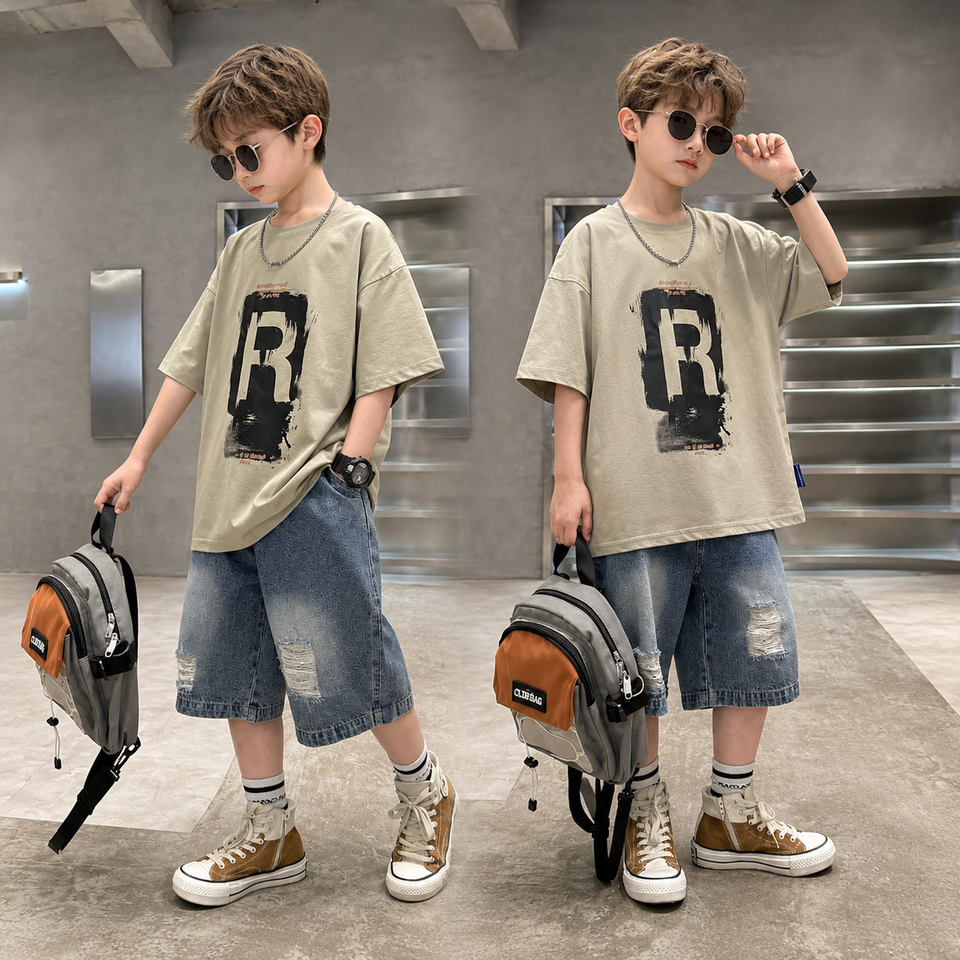 CoolBoys – Coolt & bekvämt – Outfit för pojkar med t-shirt och jeansshorts