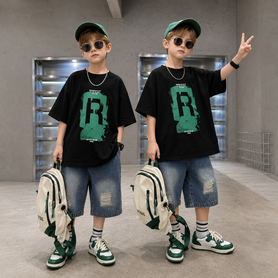 CoolBoys – Coolt & bekvämt – Outfit för pojkar med t-shirt och jeansshorts