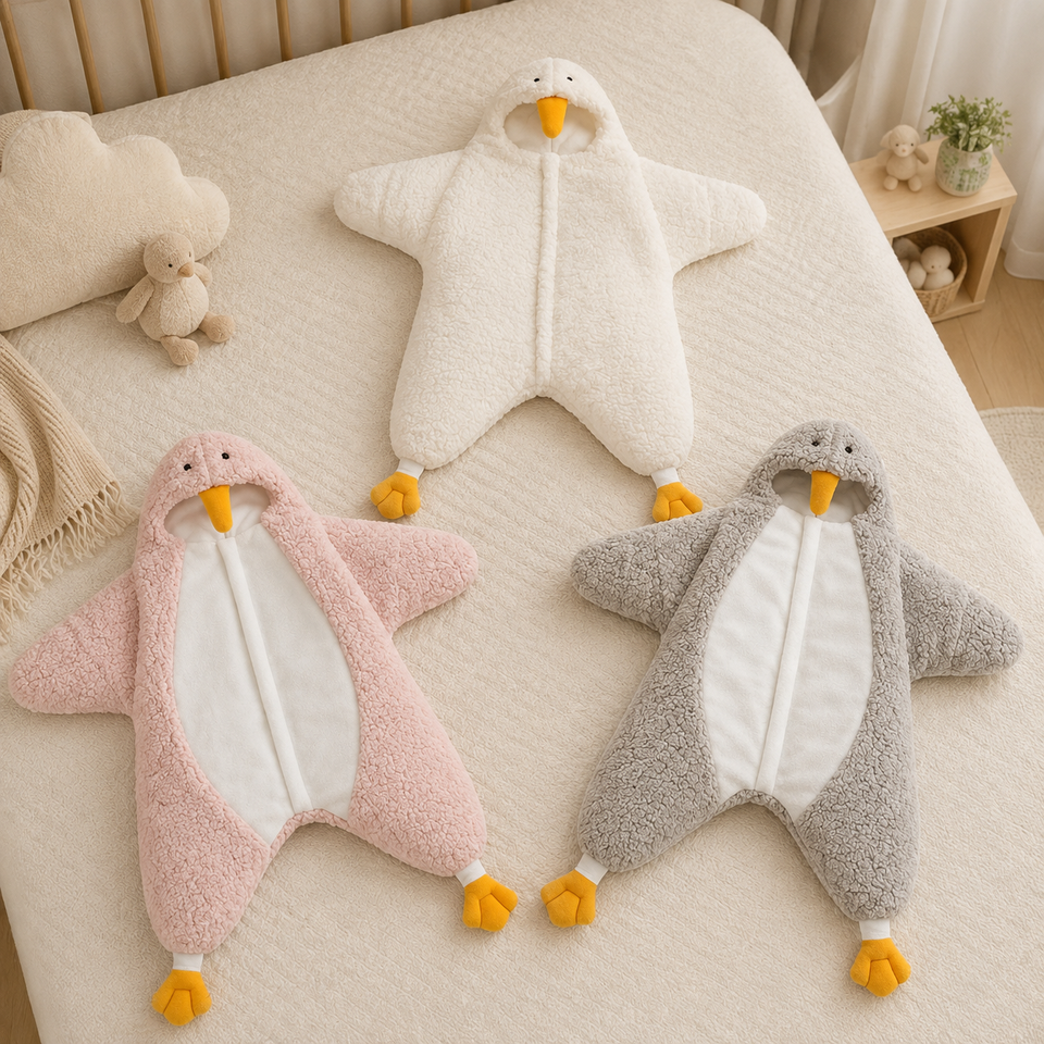 LittlePenguin – Mjuk & varm – Sovsäck i form av en pingvin-jumpsuit för spädbarn