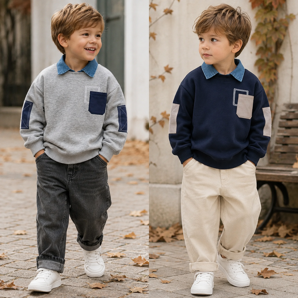 CoolJunior – Varm och stilfull – Tröja för pojkar med jeanskrage