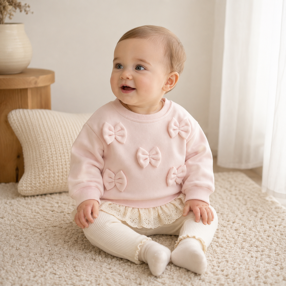 LittleAngel – Mjukt & elegant – Babyset med tröja och byxor med resår