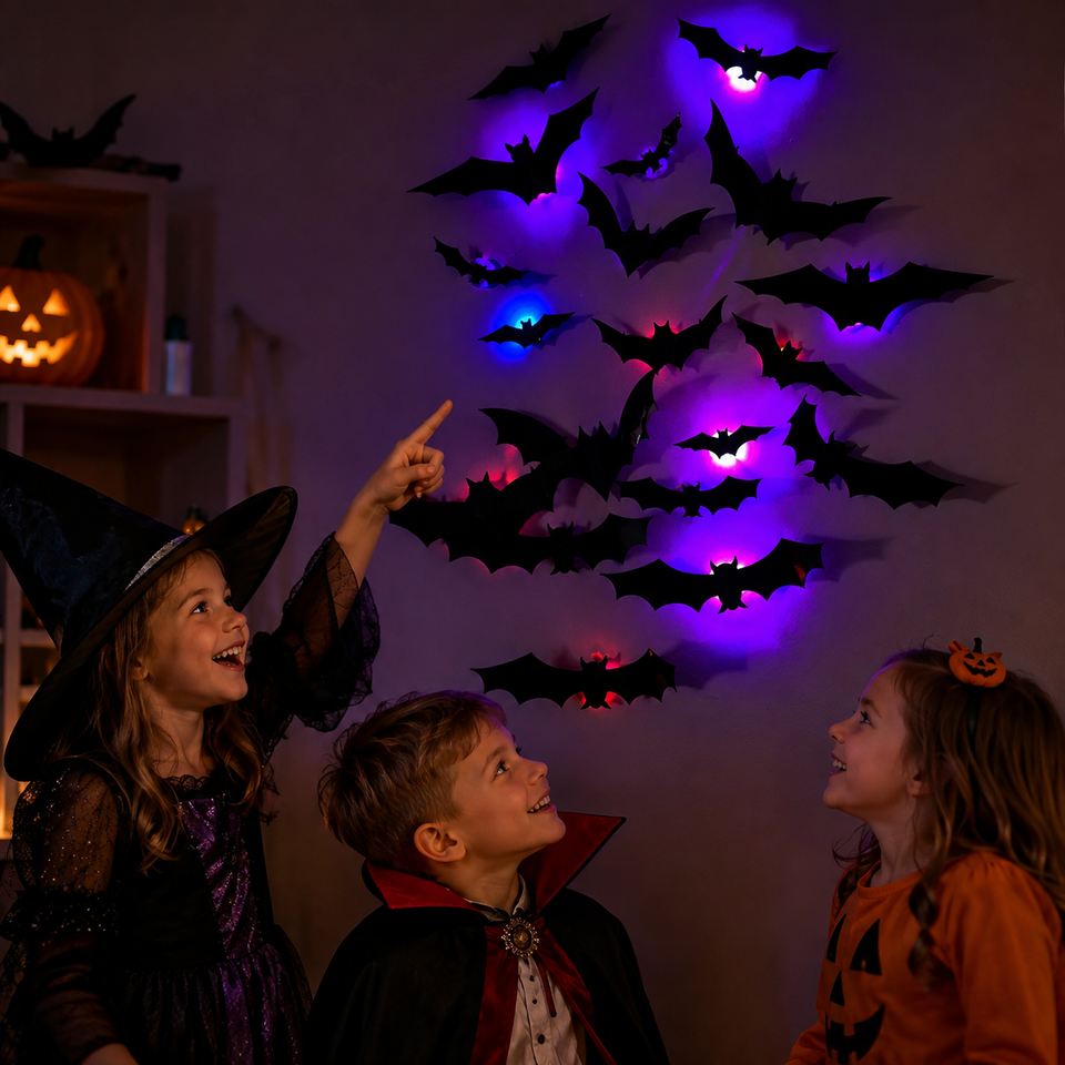 SpookyGlow – Läskigt & stämningsfullt – LED-väggdekoration med Halloween-fladdermus