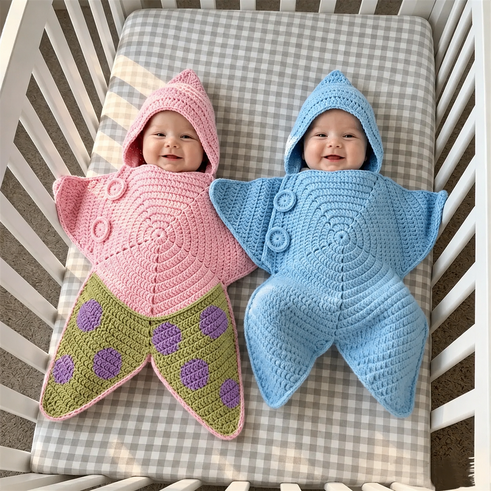 CozyStar – Mjuk & handgjord – Stickad babyoverall med stjärnformad design