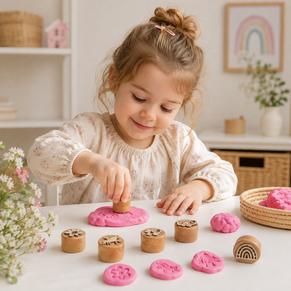 WoodStamp – Montessori & Kreativt – 6 st trästämplar för lera