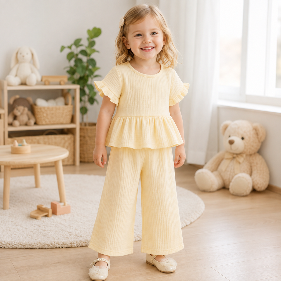 SoftCharm – Elegant och bekvämt – Set för flickor med volangtröja och långbyxor