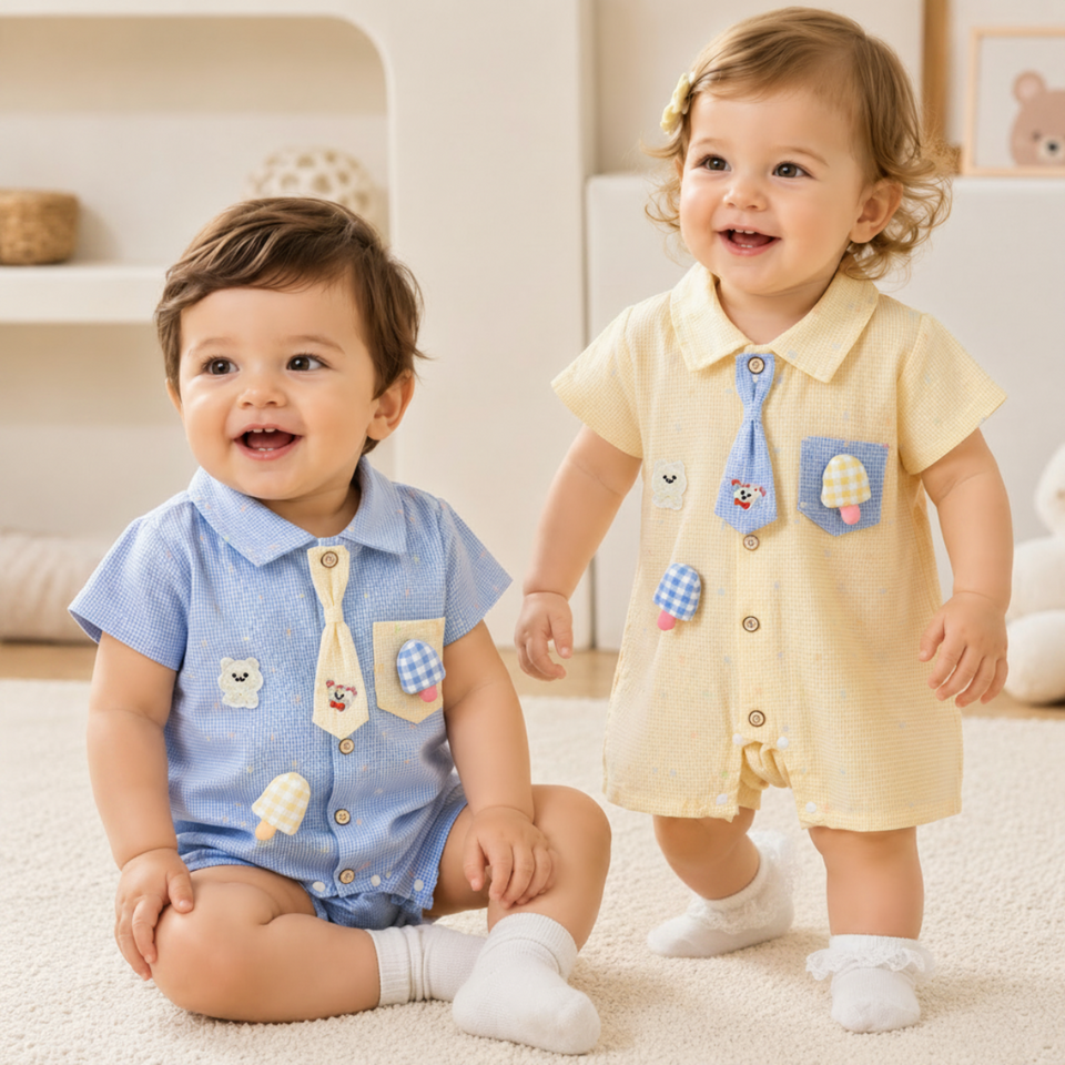 KiddoStyle – Söt & mjuk – Jumpsuit för barn med slips och patch