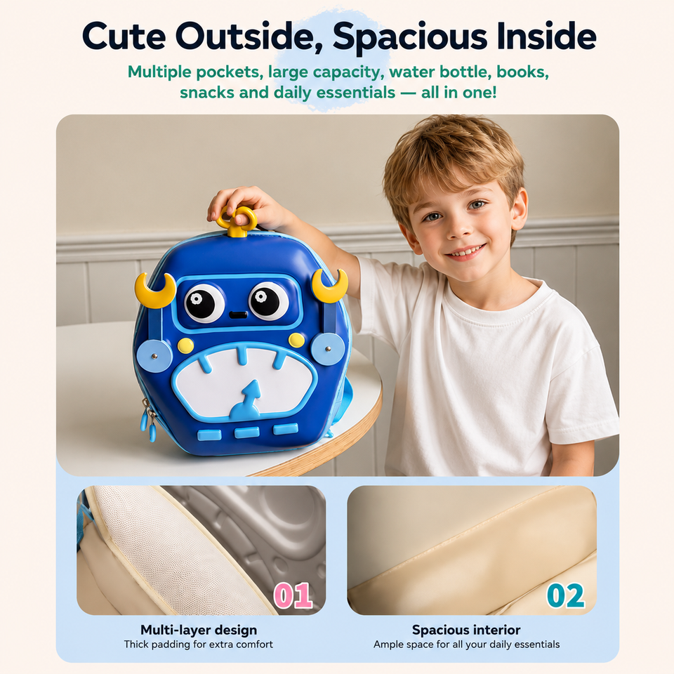 MiniBot – Cool & praktisk – barnryggsäck med robotmotiv