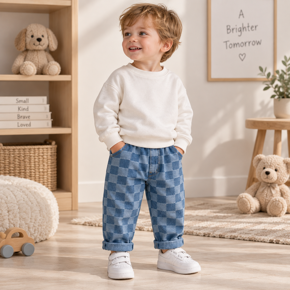 DenimCheck – Bekväma & trendiga – Barnbyxor med rutmönster