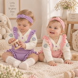 FloraKnit – Mjukt & gulligt – Babykläder med väst, overall och hårband