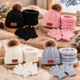 CozyPom – Varm & Mjuk - Vinterset med Mössa, Halsduk och Handskar
