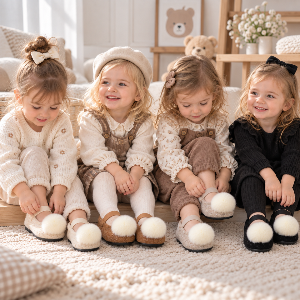 SoftSteps –  Varmt & mjukt – Flickor skor med plyschpompon