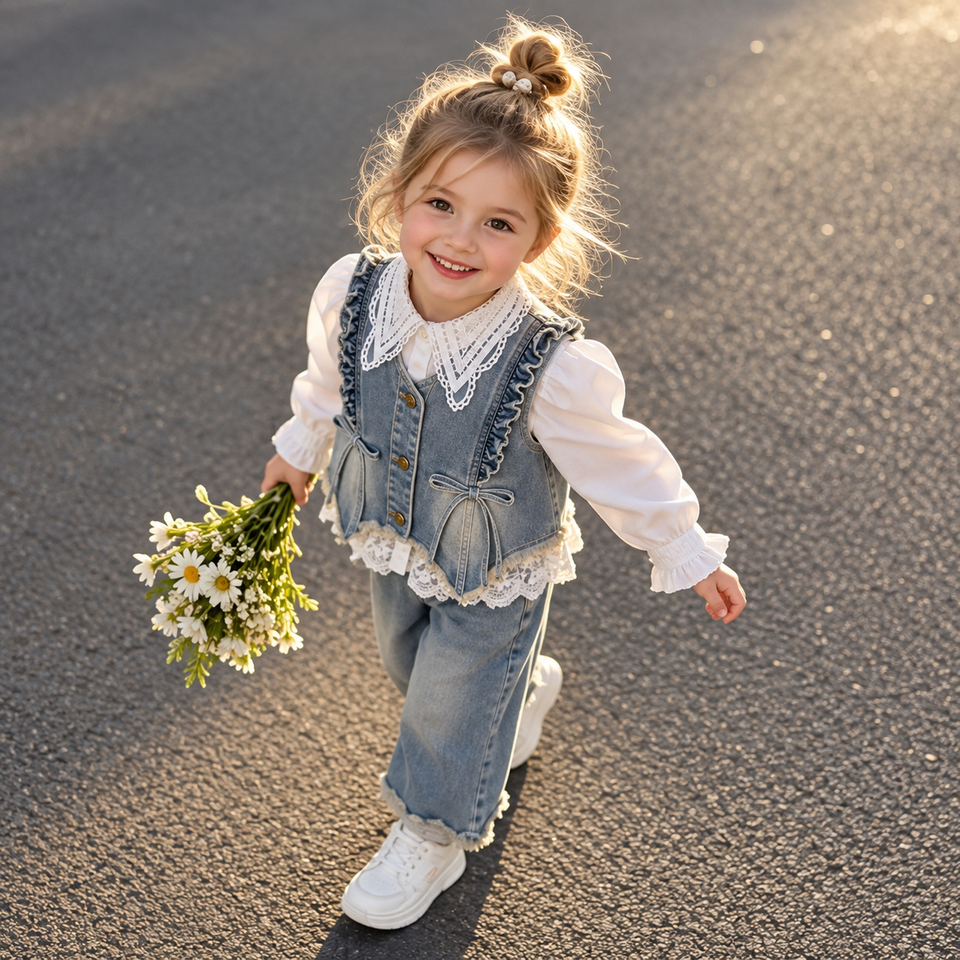 DenimBelle – Trendigt & gulligt – 3-delat barnset i denim