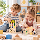 TinyTech – Busy Board i trä med lampor och strömbrytare – pedagogisk leksak