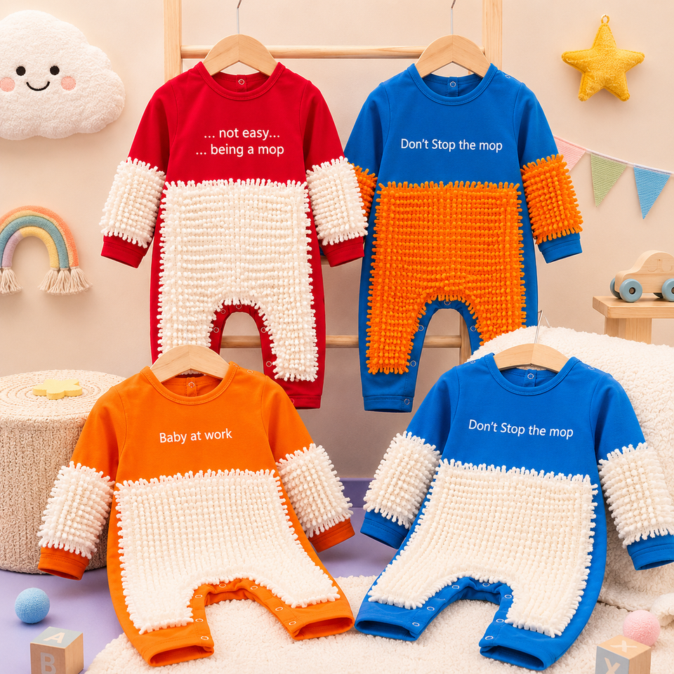 TinyCleaner – Mjuk & praktisk – Babyoverall för krypande och lek