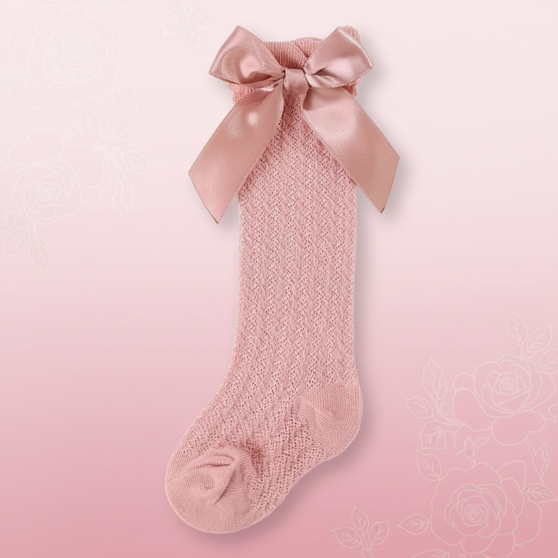 LittleCharm – Mjuka & eleganta – knästrumpor för flickor med rosett