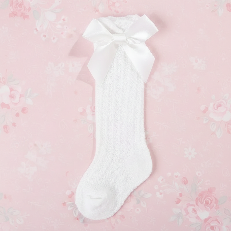 LittleCharm – Mjuka & eleganta – knästrumpor för flickor med rosett