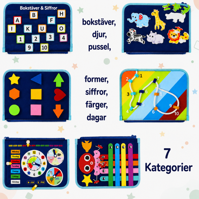7-in-1 Busy Board – Motorik & inlärning – Aktivitetstavla