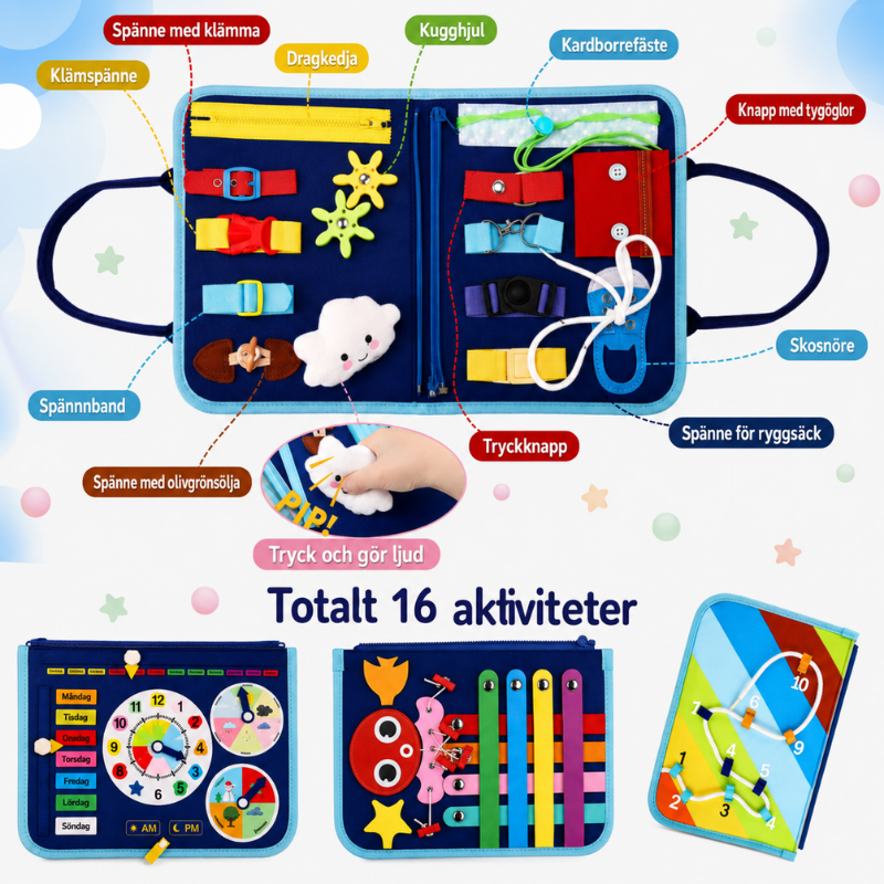 7-in-1 Busy Board – Motorik & inlärning – Aktivitetstavla