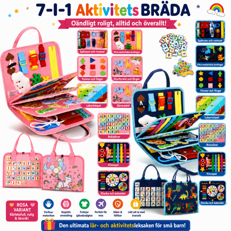 7-in-1 Busy Board – Motorik & inlärning – Aktivitetstavla