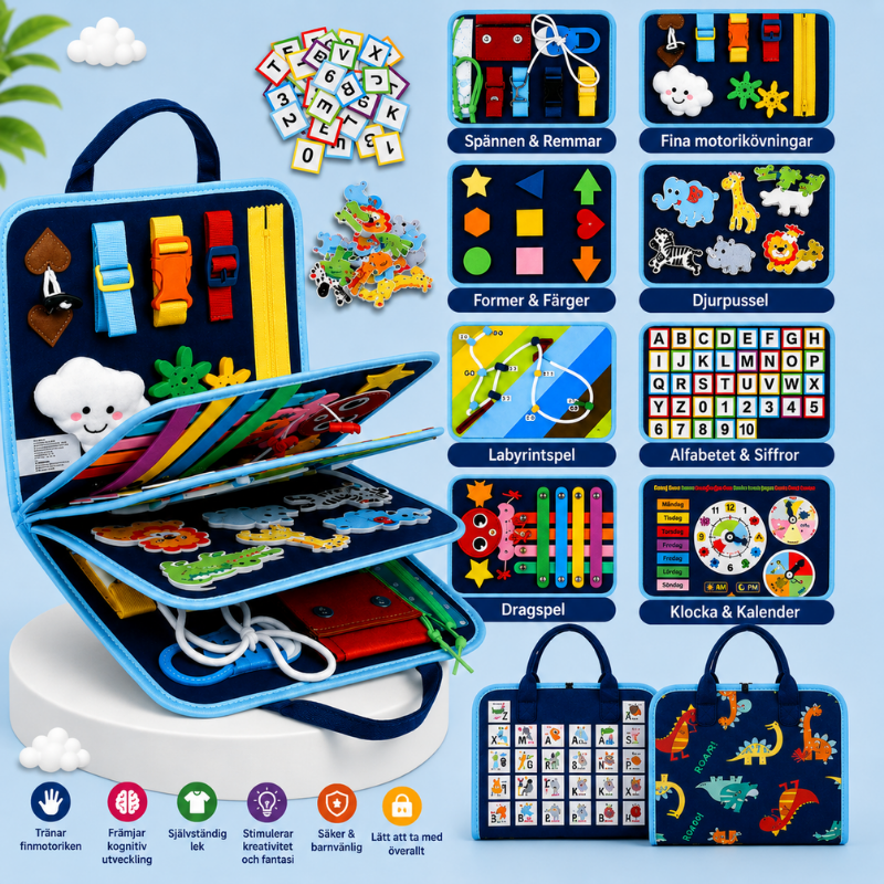 7-in-1 Busy Board – Motorik & inlärning – Aktivitetstavla